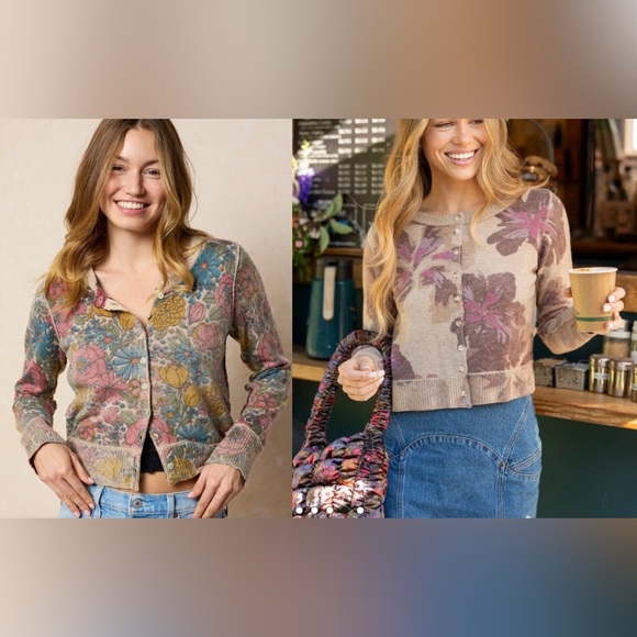 NATURAL LIFE Sweaters - NATURAL LIFE Floral Button-Front Cardigan Sweater in Beige, Pink, Green, Gold